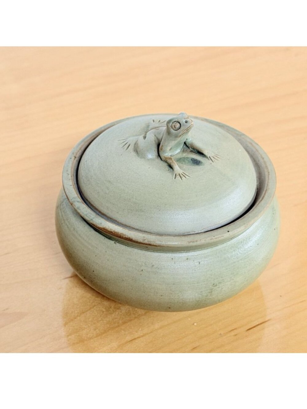 Green Trinket Jar With Frog Handle Garden Decor Vanity Gift